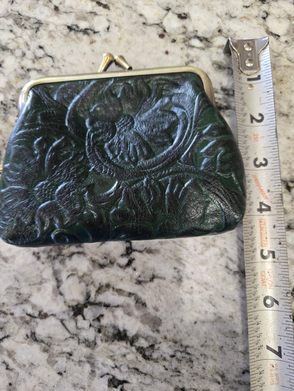 Patricia Nash Green Embossed Leather Kiss-Lock Coin Purse - Picture 9 of 11